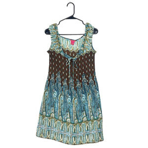 Y2k Short Dress Tie Front Retro Sheer L Pleated Ruffle Blue Lizzie McGuire 2000s